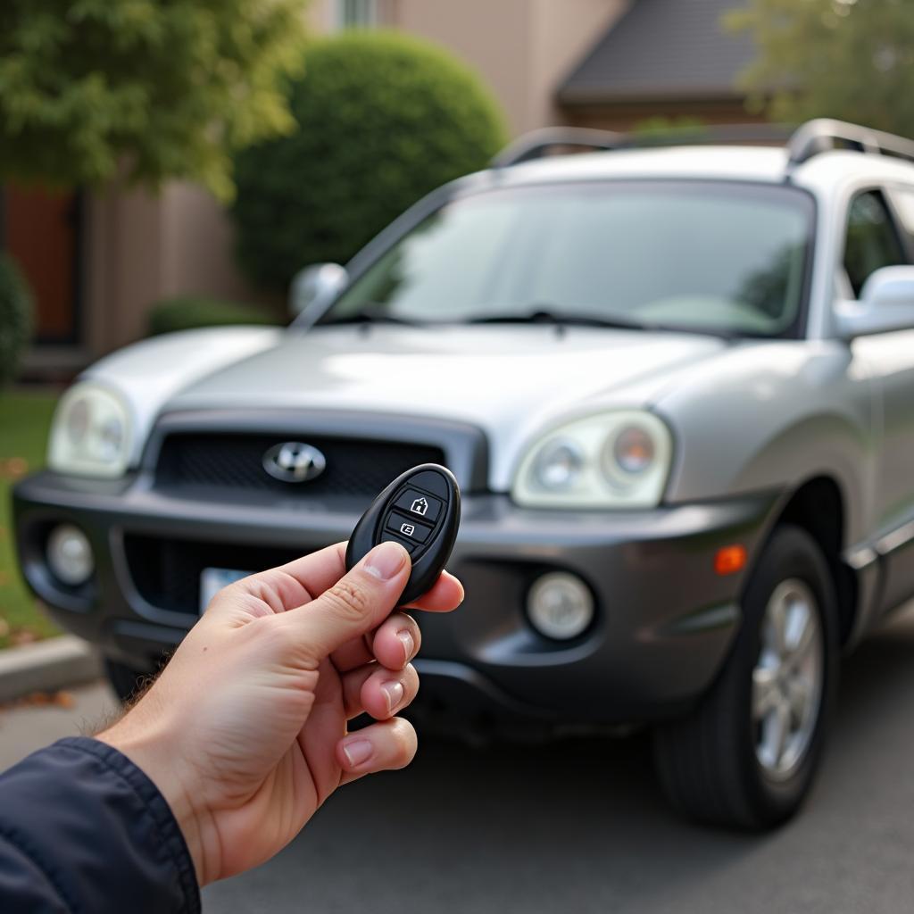 Holding a 2003 Hyundai Santa Fe key fob