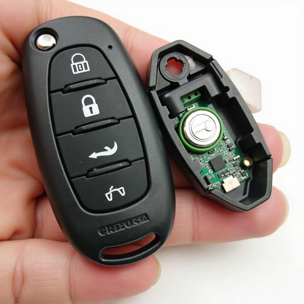  Open 2009 Subaru Impreza key fob case showing battery