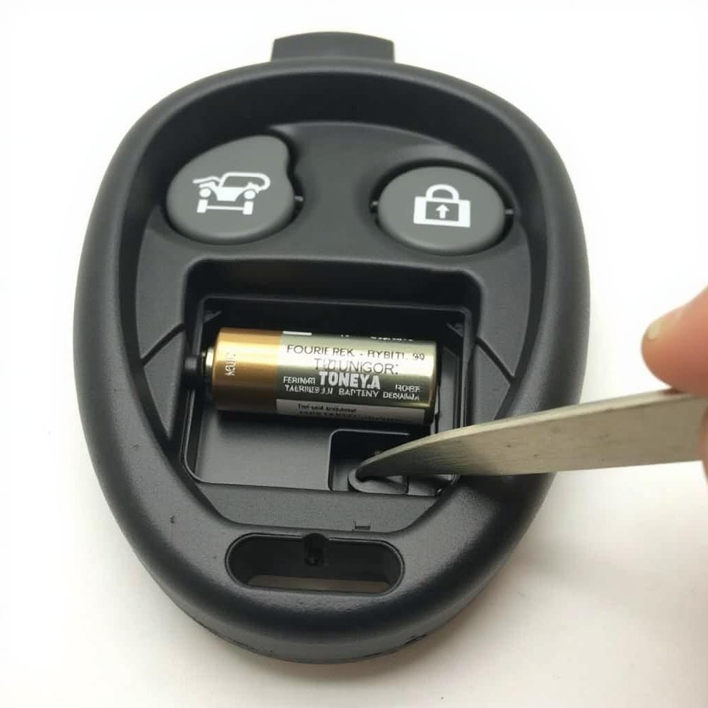 2011 Chrysler 300 Key Fob Battery Location - Showing the location of the battery inside the key fob, with the necessary tools for replacement.