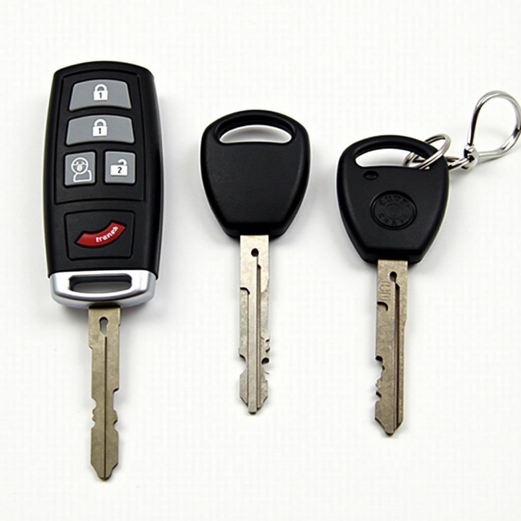 A 2011 Chrysler 300C key fob next to car keys