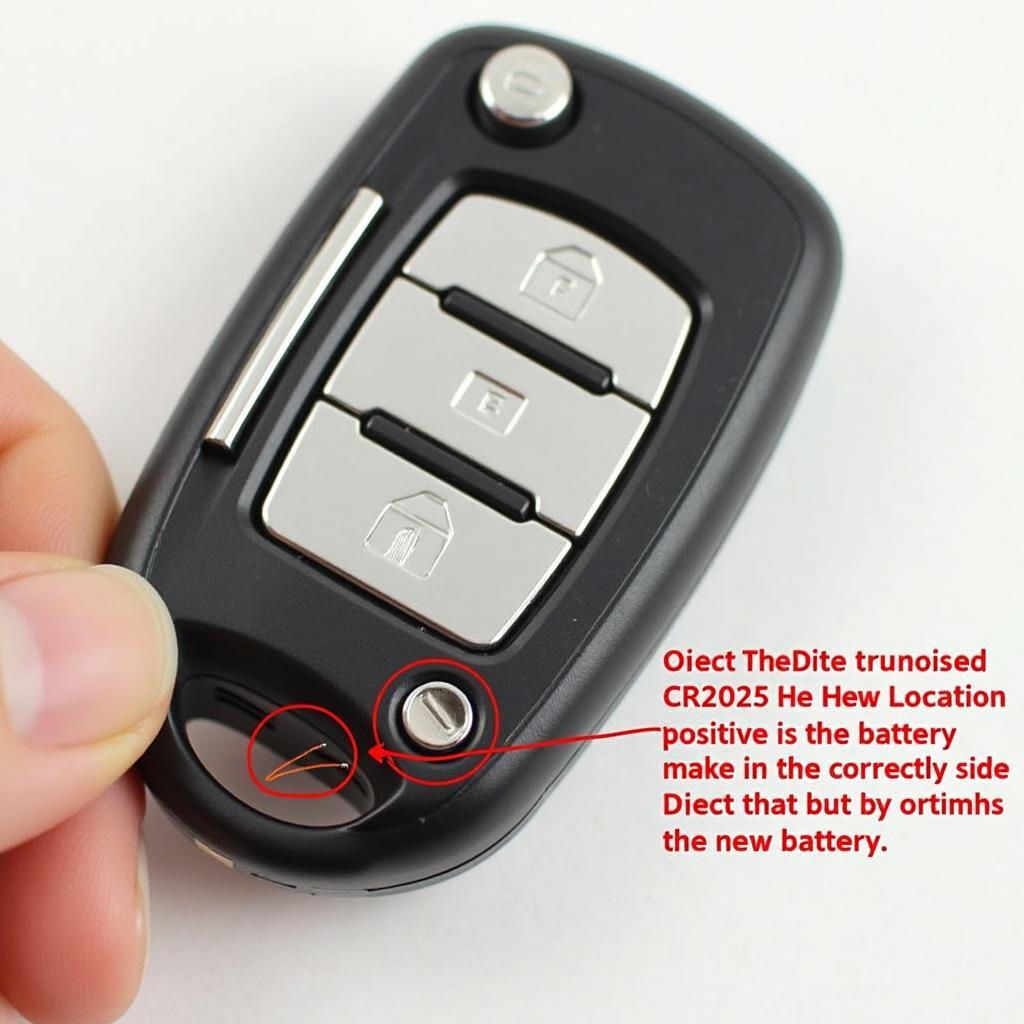 2012 Mazda Miata key fob battery location - identifying the CR2025 battery inside the key fob.