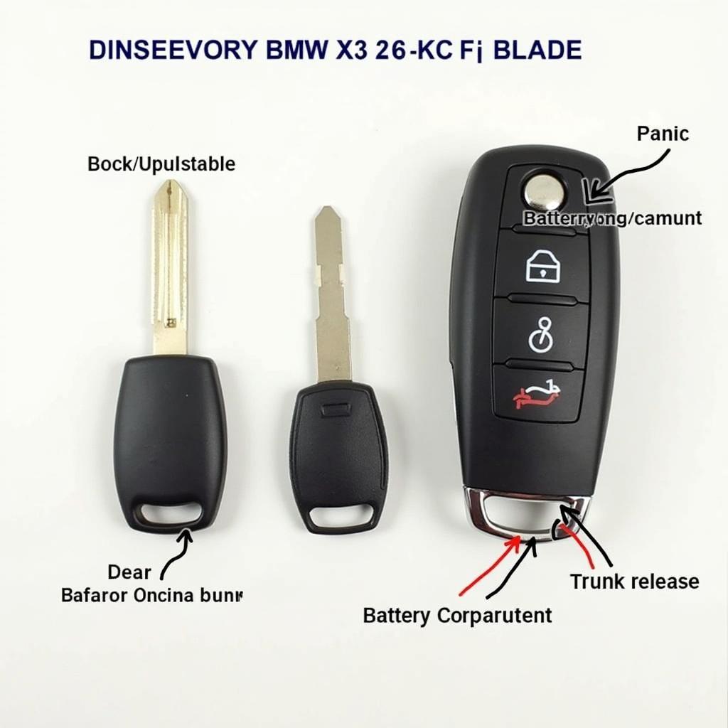 2013 BMW X3 Key Fob Components: Key, Buttons, Battery Compartment