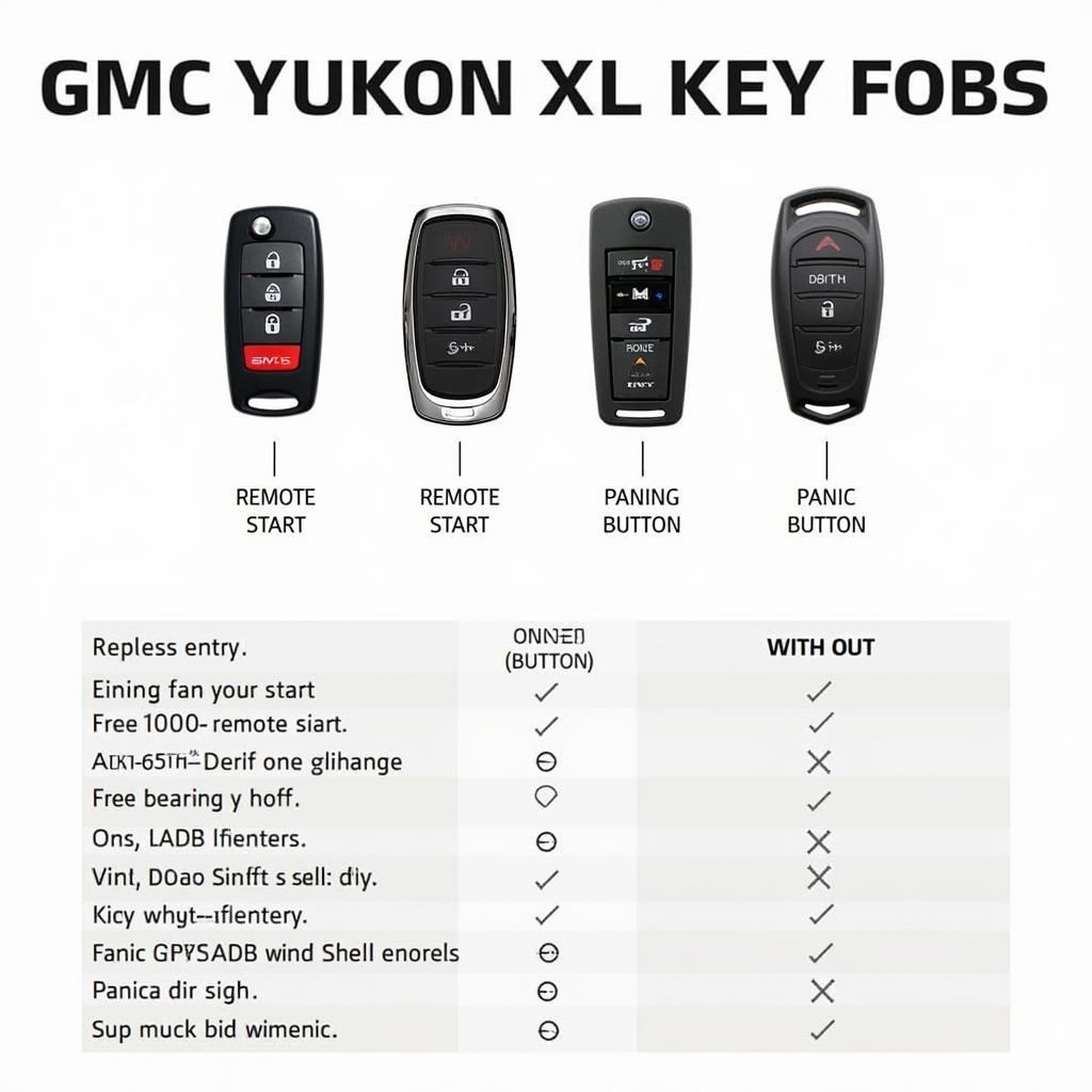 Various key fob options for a 2015 GMC Yukon XL.