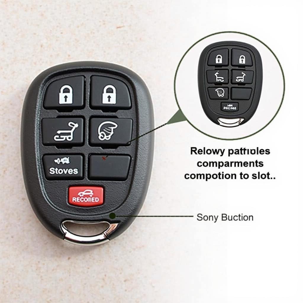 2019 Chevy Trax Key Fob Battery Location:  A close-up view of the key fob, highlighting the location of the battery compartment and the release mechanism.