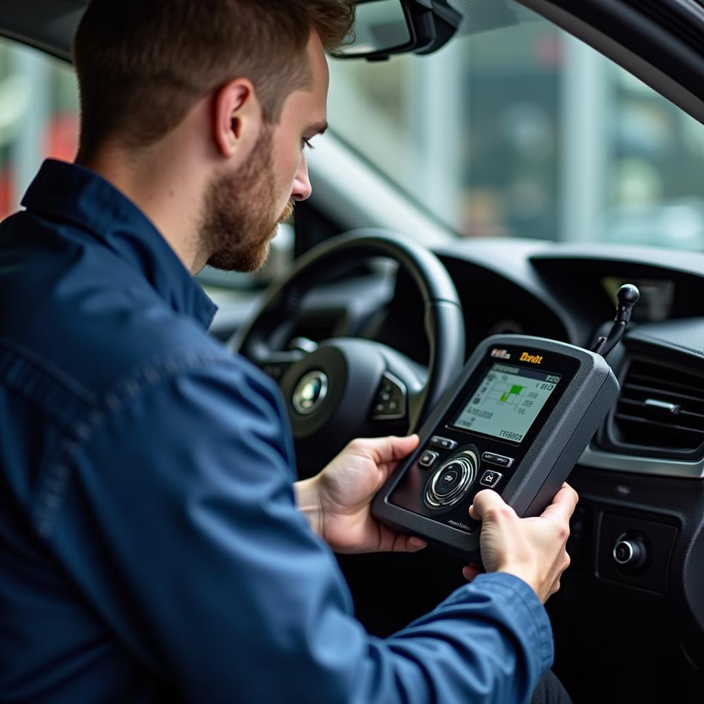 Automotive Technician Programming a Key Fob