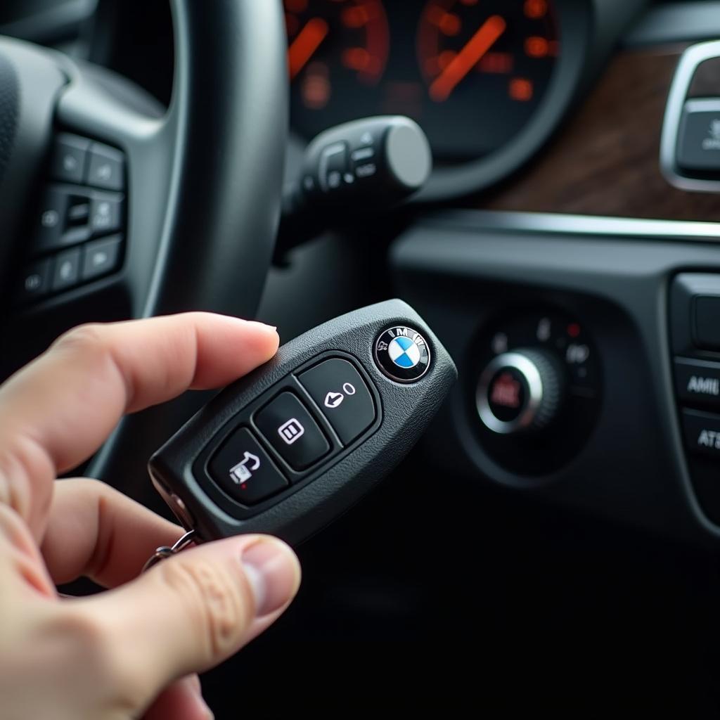 BMW key inserted in the ignition