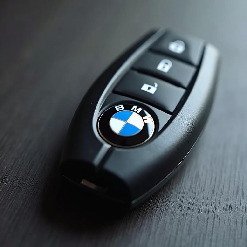 A close-up image of a BMW master key fob