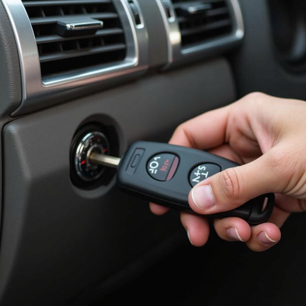 Inserting the Cadillac SRX Key Fob into the Ignition