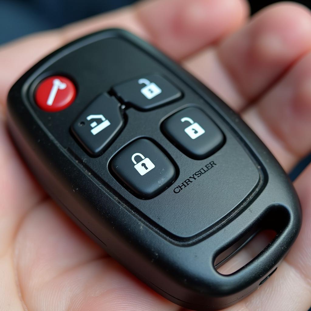 Worn-out buttons on a Chrysler 200 key fob