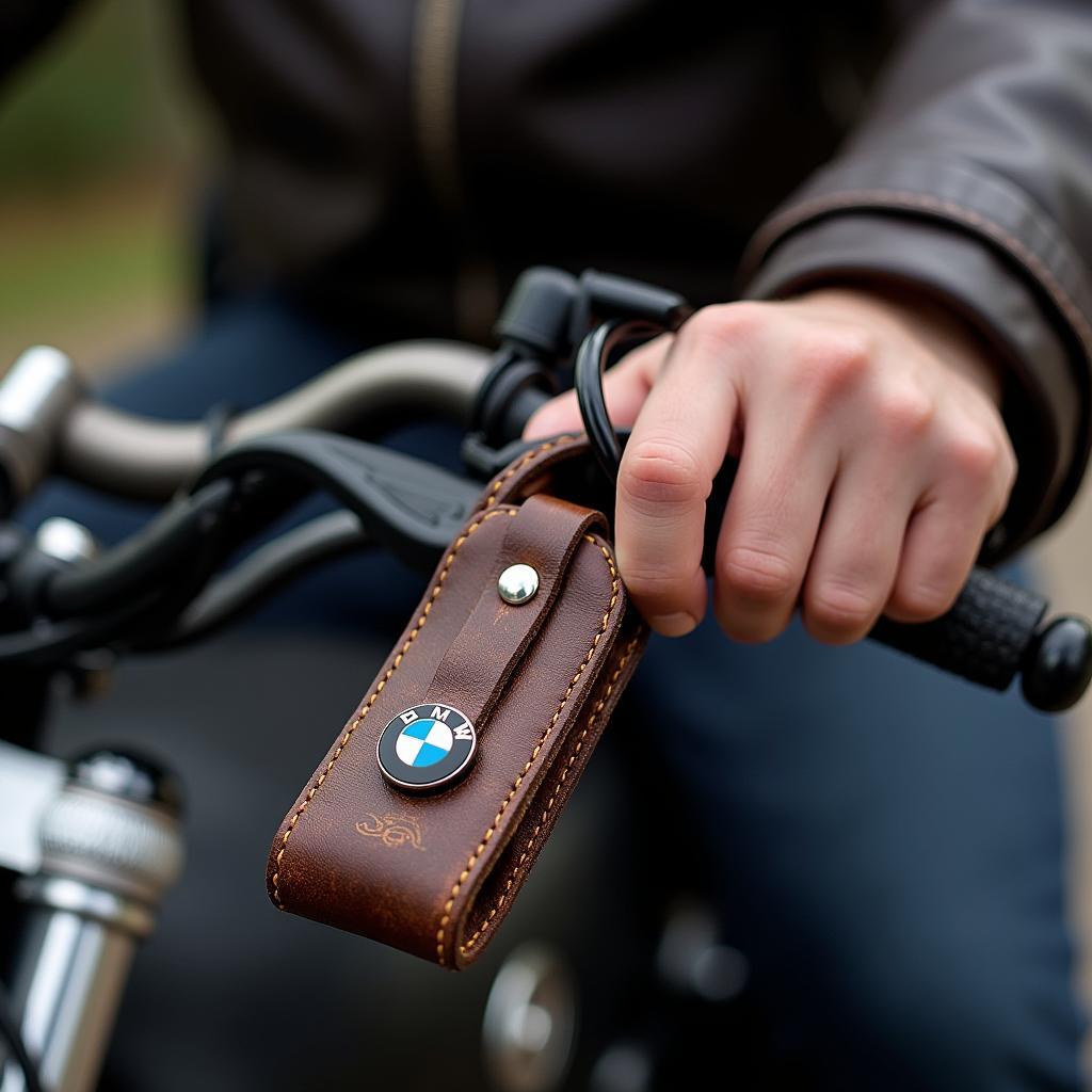 Distressed Leather BMW Motorcycle Key Fob