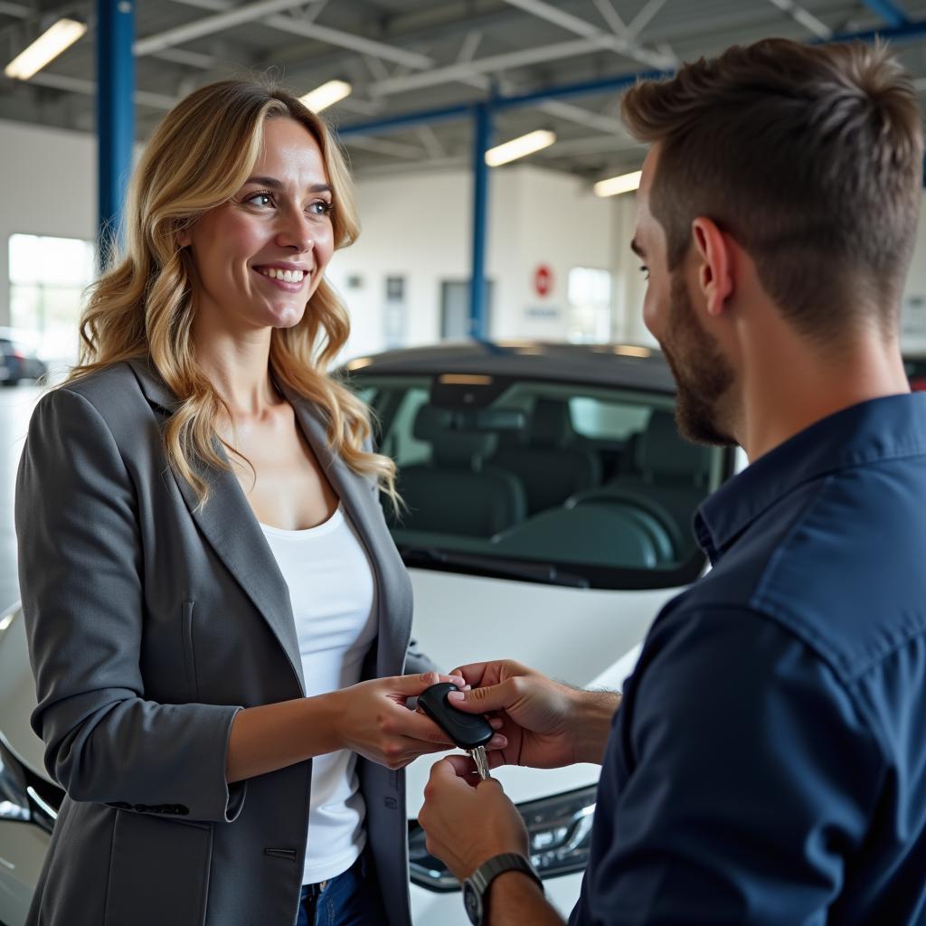 A Happy Customer Receiving Their New Car Key