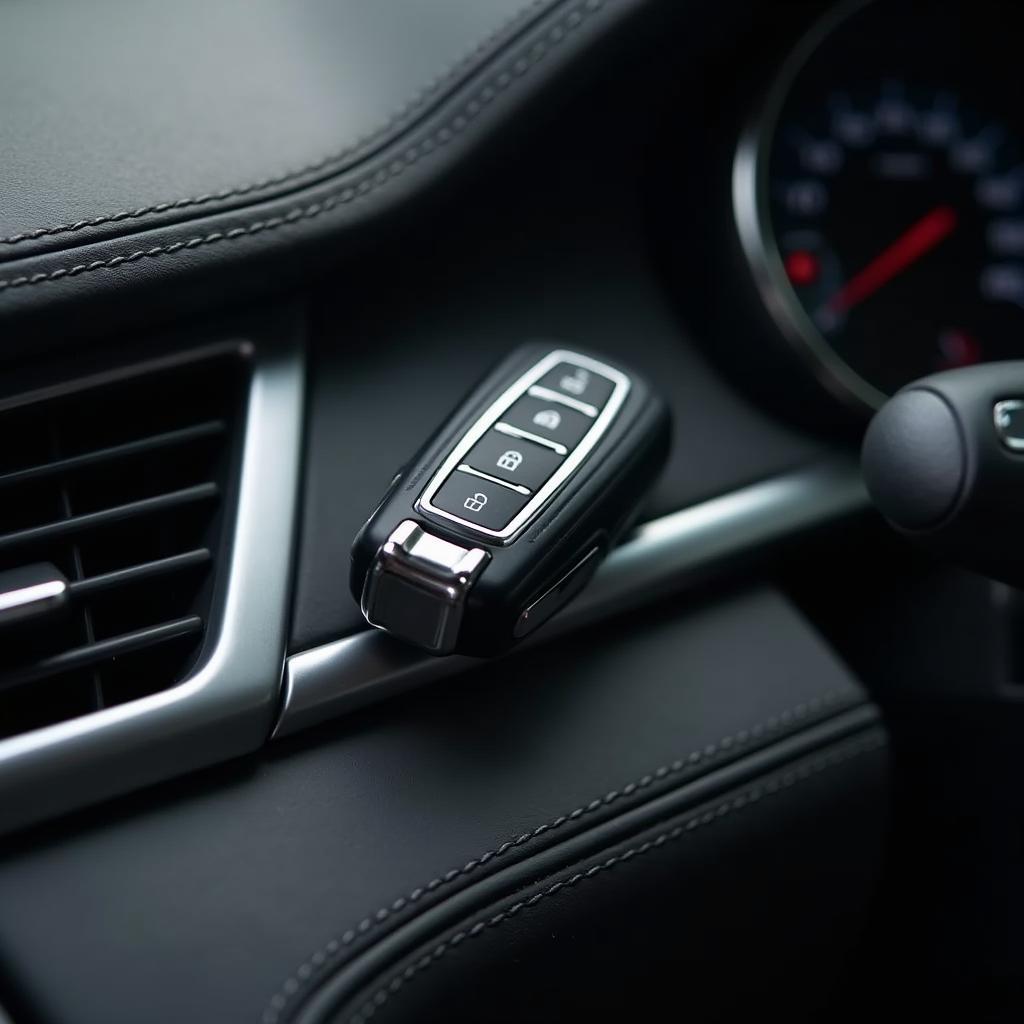 Hyundai Azera key fob lying on the car's dashboard