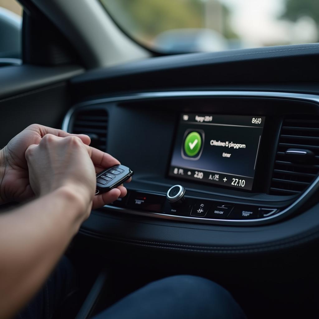 Technician verifying successful key programming on a 2016 Hyundai Genesis