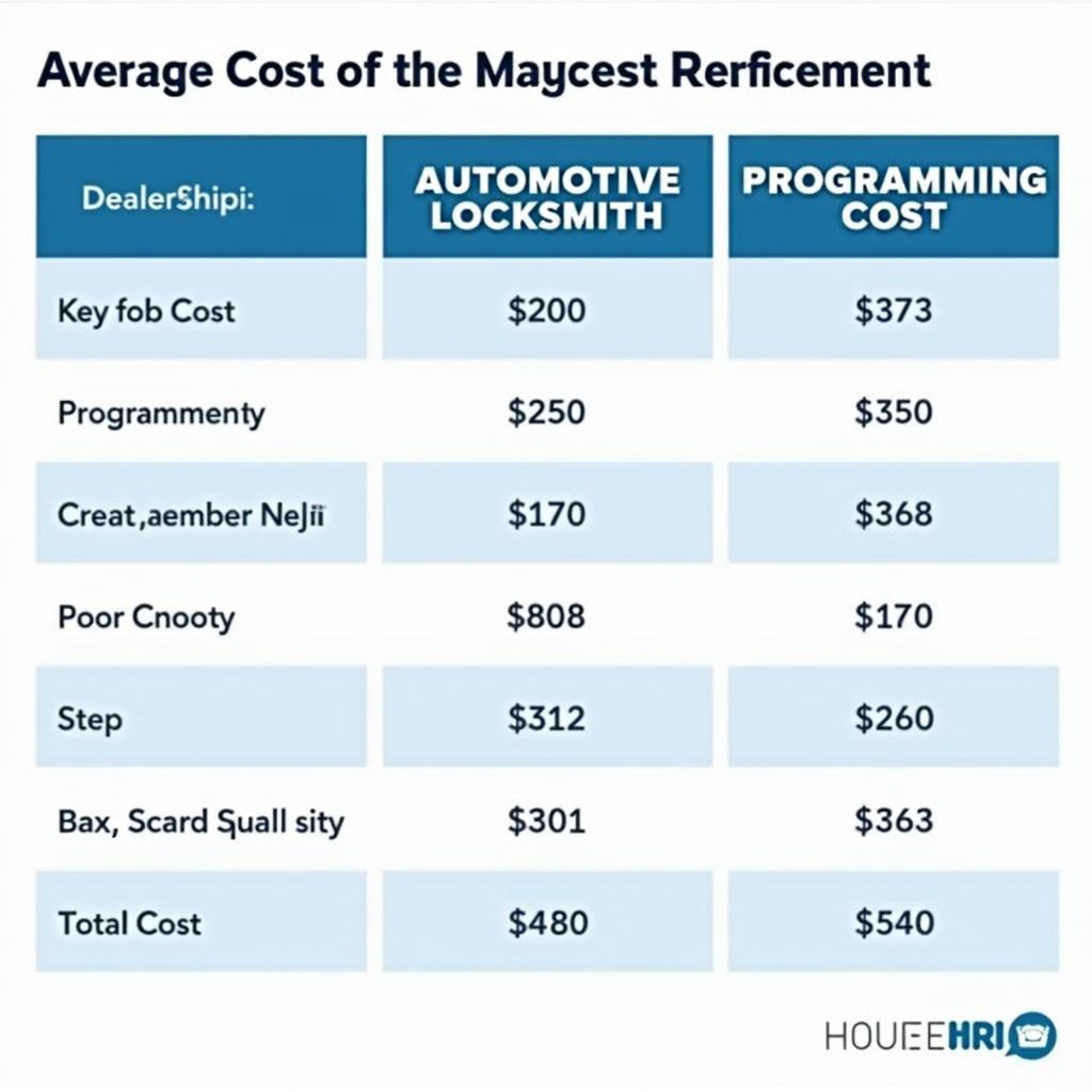 Key Fob Replacement Cost Comparison Chart