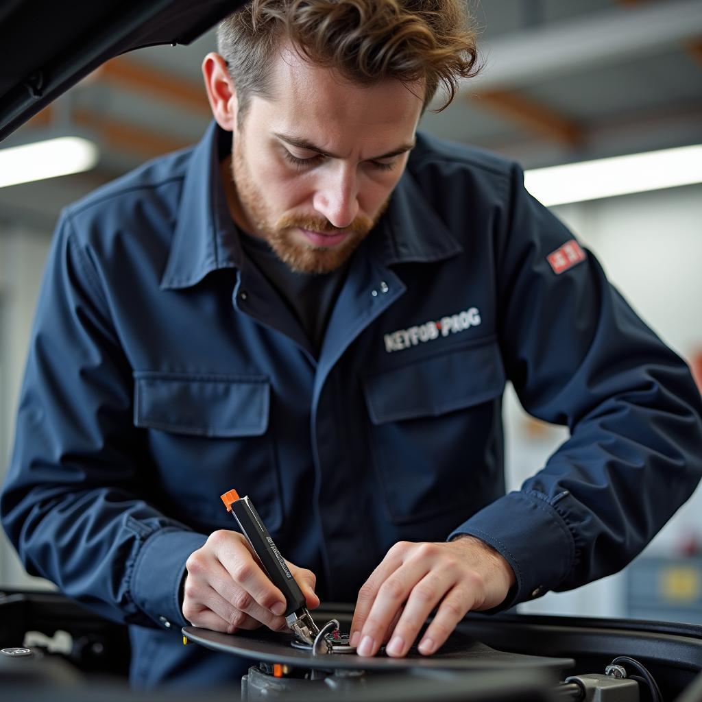 KEYFOBPROG Technician Replacing Car Key Battery