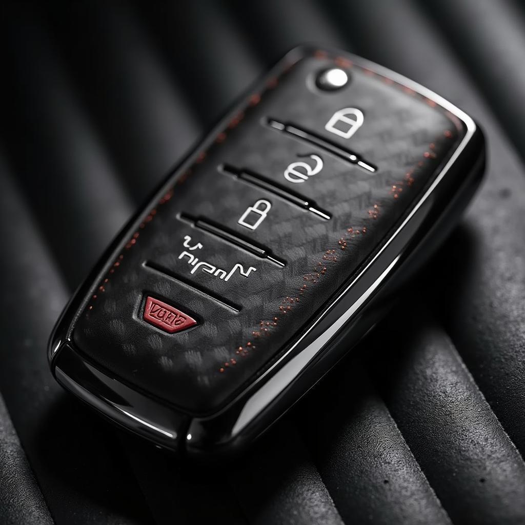 Close-up of a Lexus key fob cover made of carbon fiber