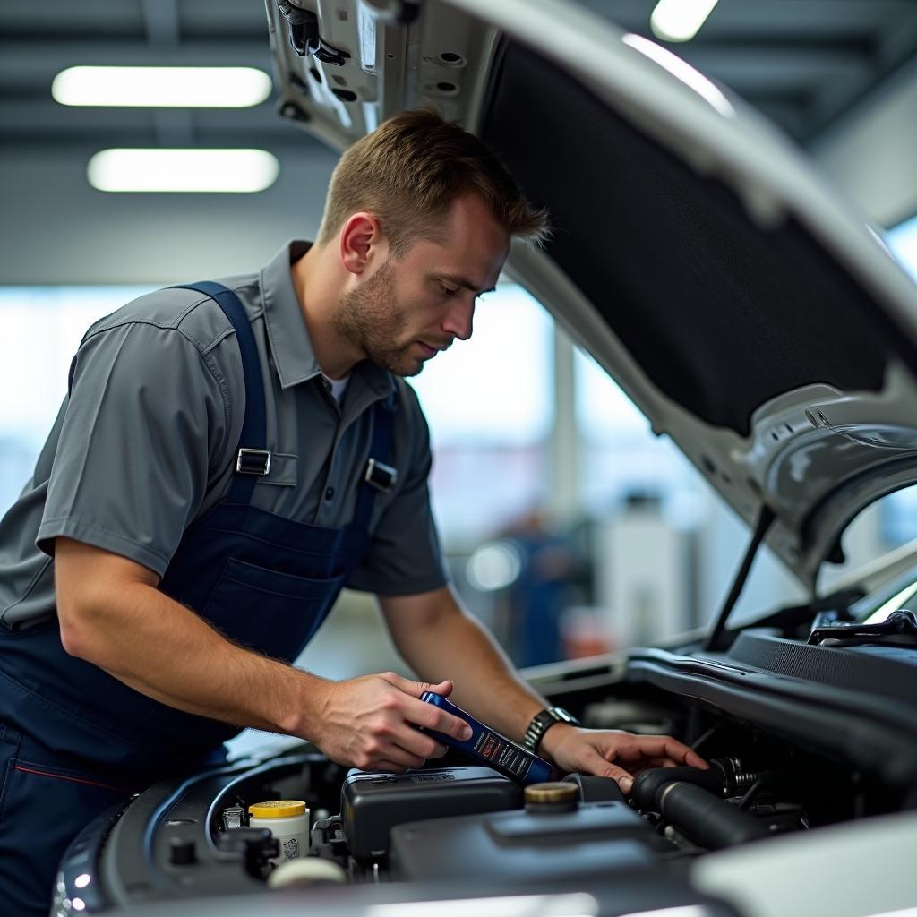 Mechanic Inspecting GMC Terrain at Dealership