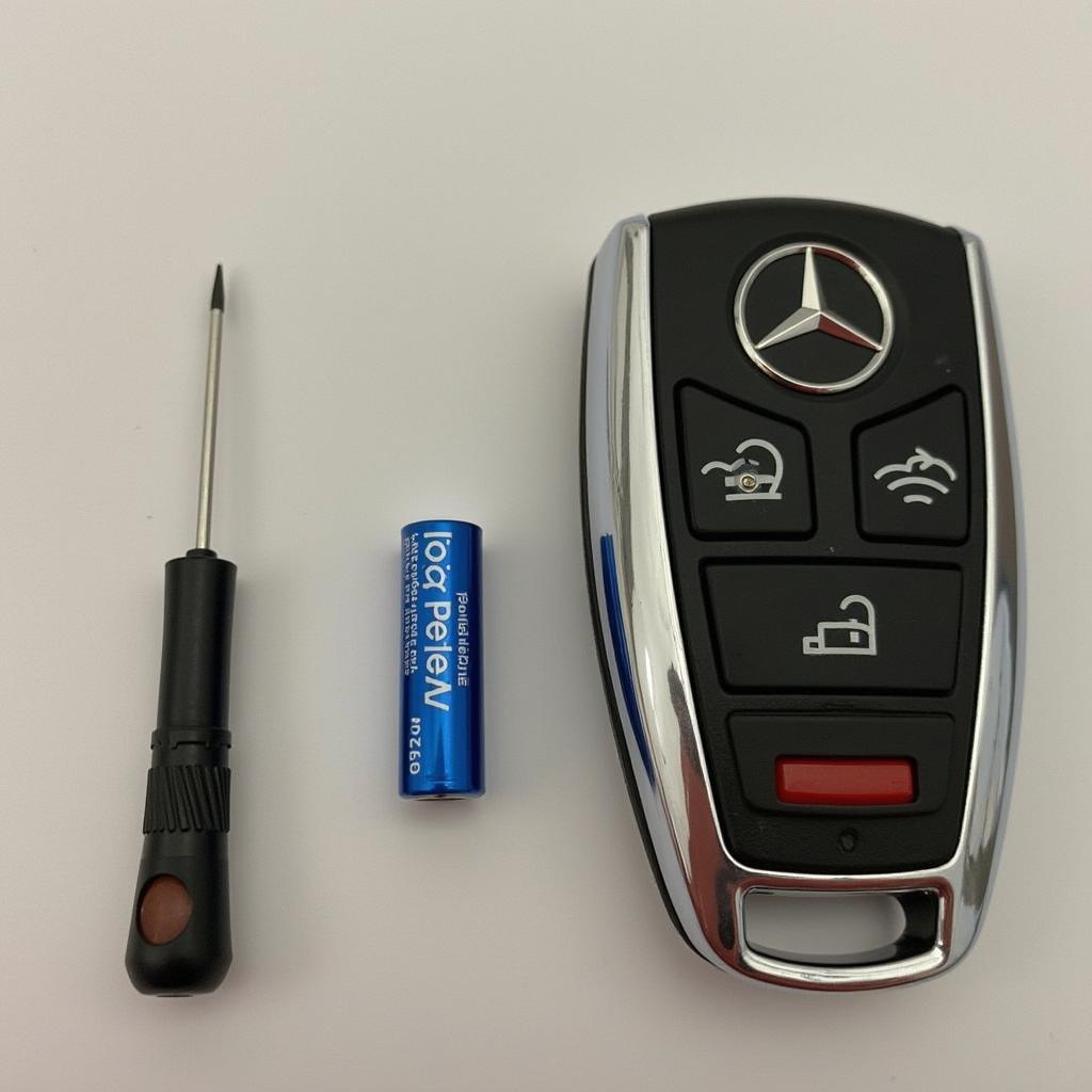 Tools Required for Replacing a Mercedes GLE 350 Key Fob Battery: CR2032 Battery and Small Flat-Head Screwdriver