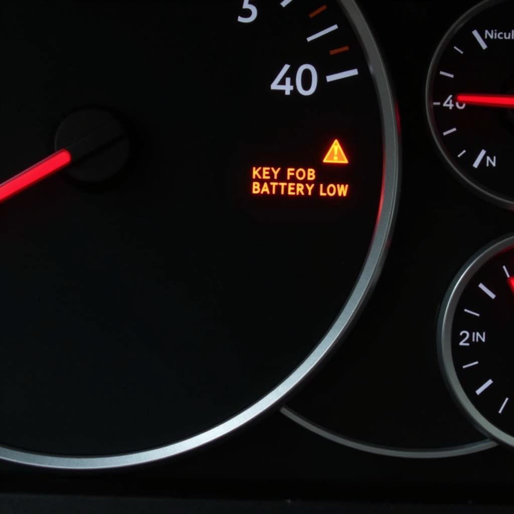 Nissan Sentra dashboard displaying "Key Fob Battery Low" warning