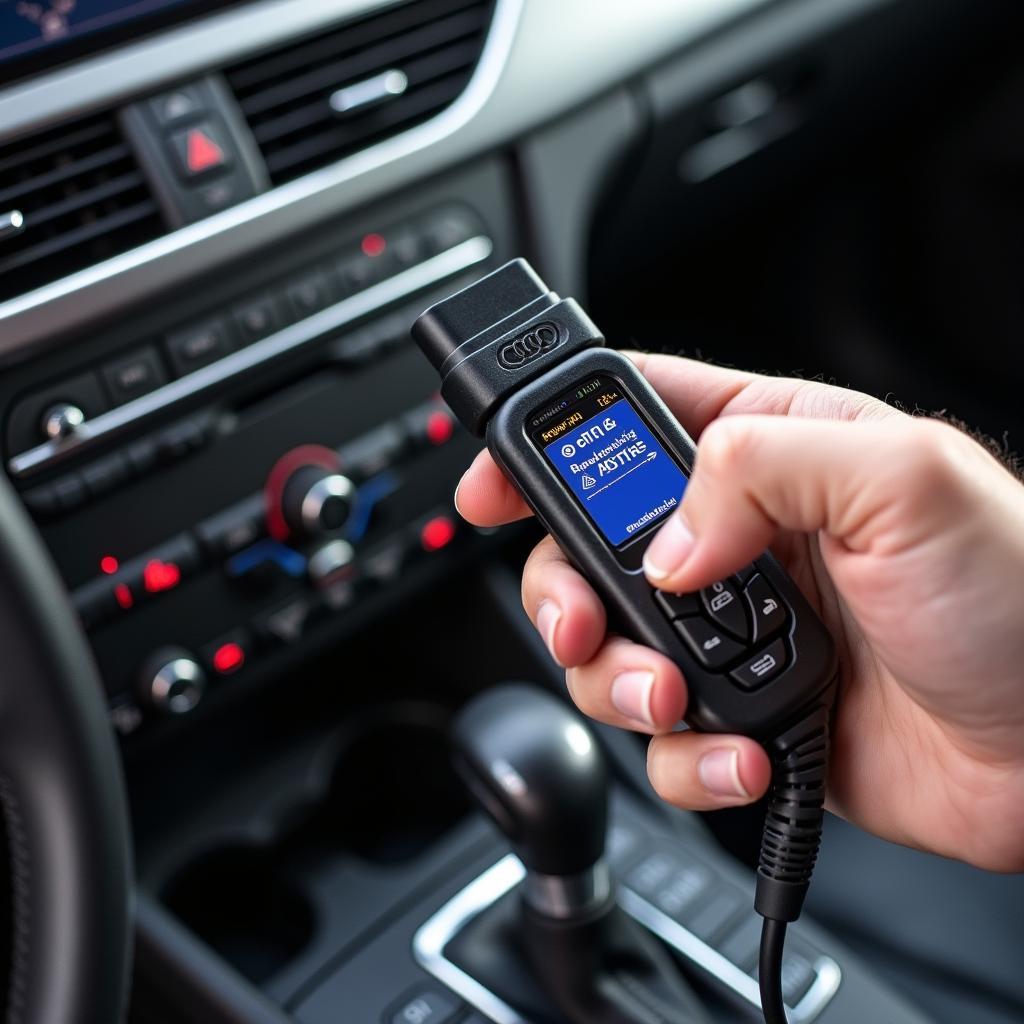 Technician Reprogramming Audi Key Fob with Diagnostic Tool