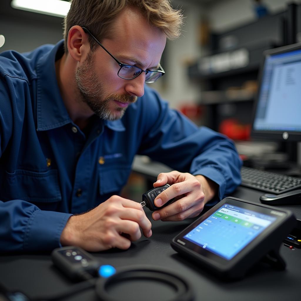 Professional reprogramming a Subaru key fob