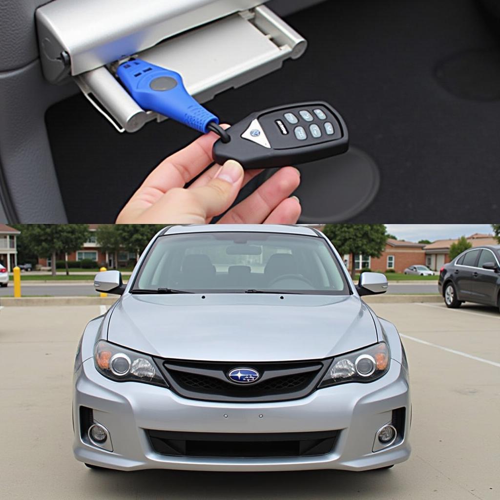 Using a KEYFOBPROG tool to program a 2010 Subaru Impreza key fob.