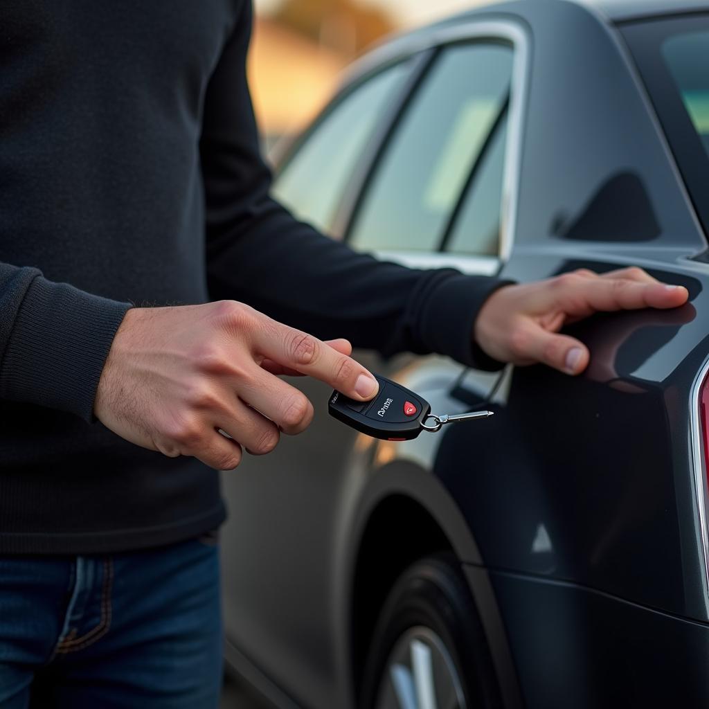 Man Testing his Chrysler 300 Key Fob