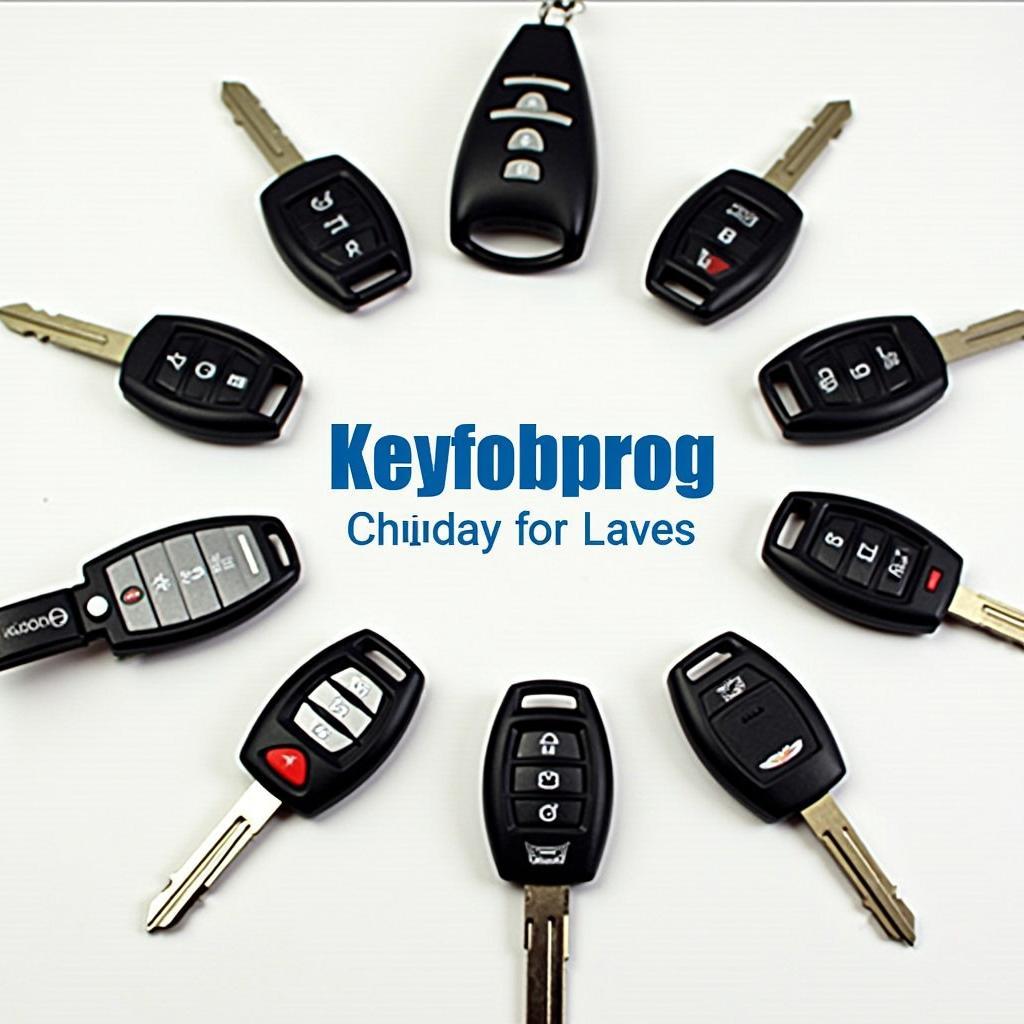 A selection of different Mazda key fobs laid out on a table