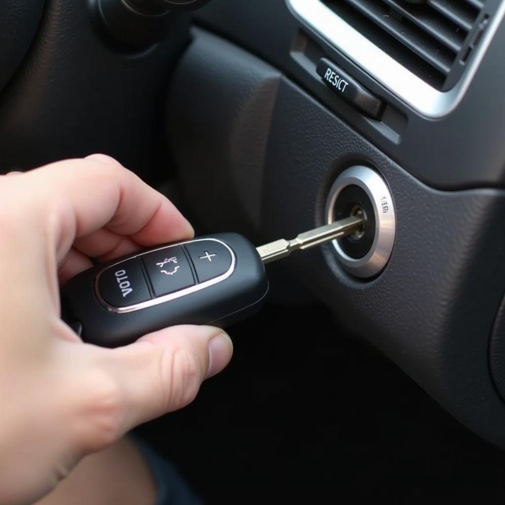 A 2007 Volvo Key Fob Inserting into the Ignition