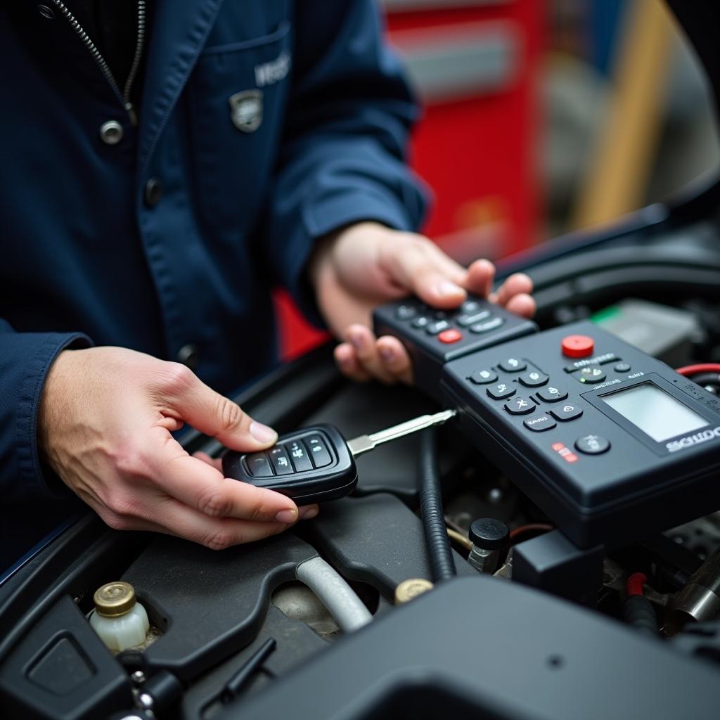 Programming a Volvo V70 key fob using specialized equipment