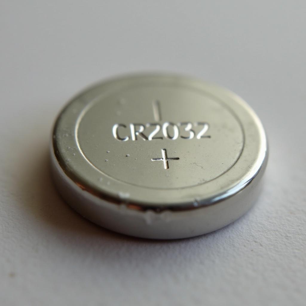 Close-up of a CR2032 battery