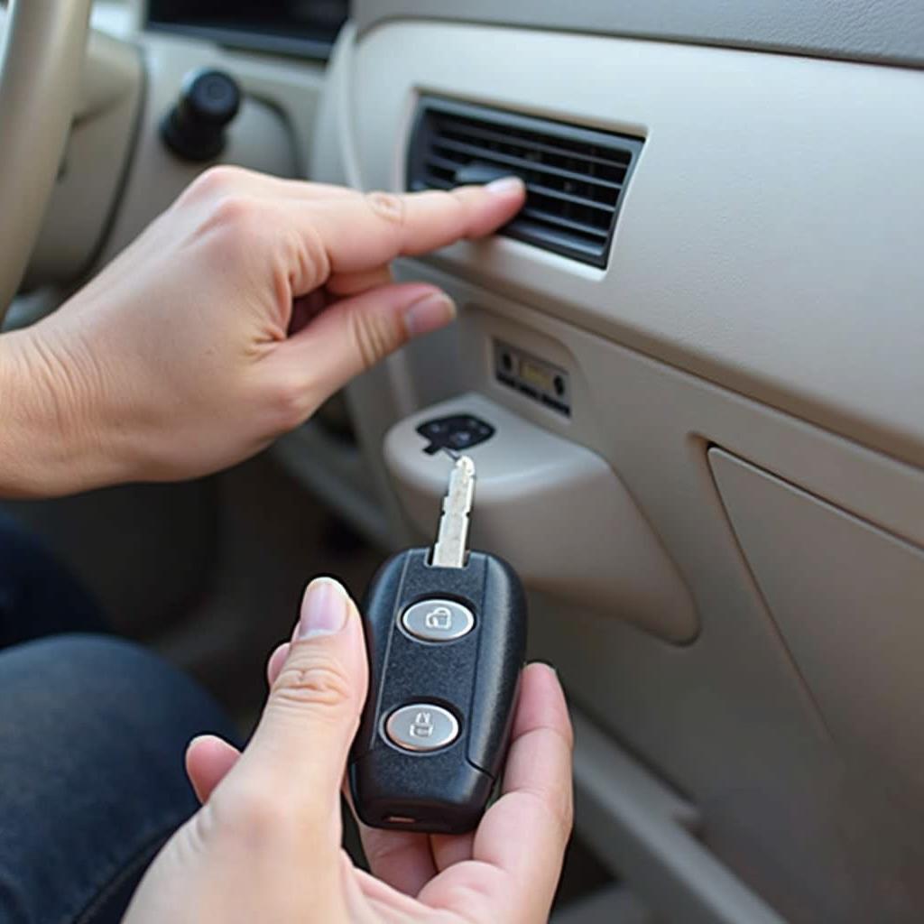 2004 Lexus ES330 key fob with low battery range, requiring closer proximity to the vehicle for proper function.