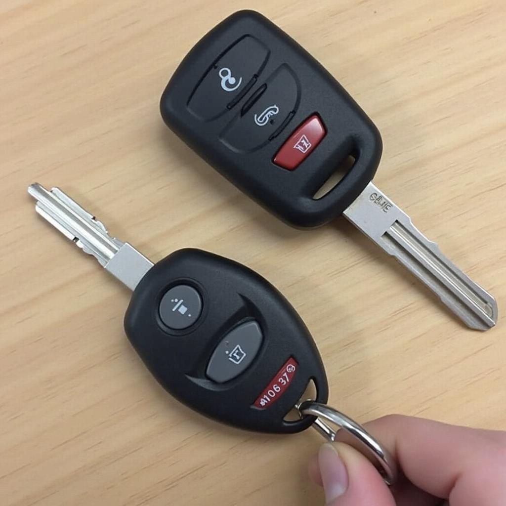 A fully assembled 2007 Chevy Silverado key fob with a new battery