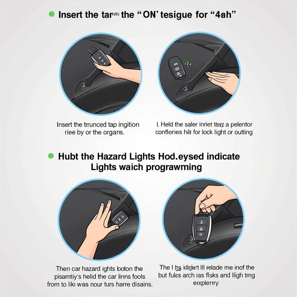 2011 Kia Soul Key Fob Programming Steps: A visual guide to inserting the key, turning the ignition, and pressing the lock button.