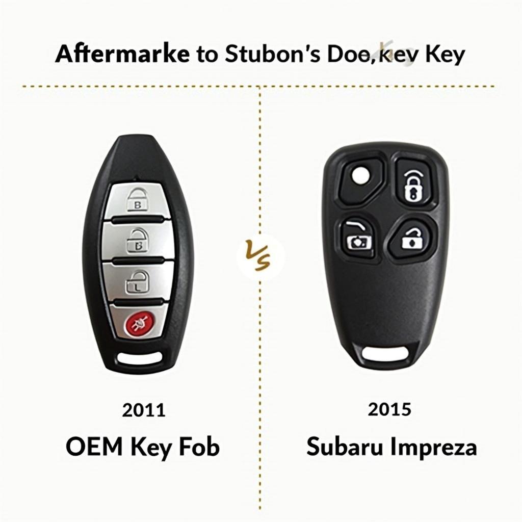 Different key fob replacement options for a 2011 Subaru Impreza: OEM key fob and aftermarket key fob.