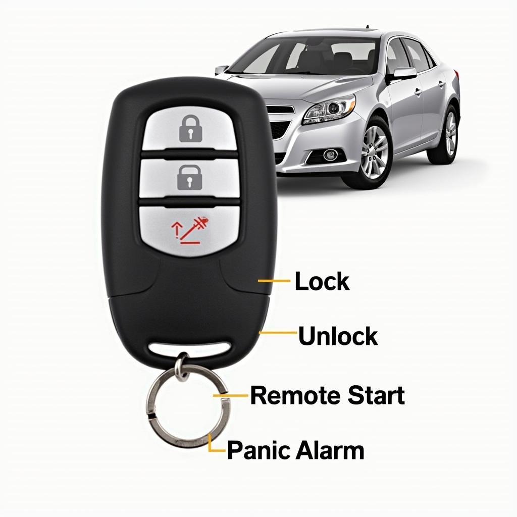 2012 Chevy Malibu LTZ Key Fob Functions: Lock, Unlock, Remote Start, Panic Alarm