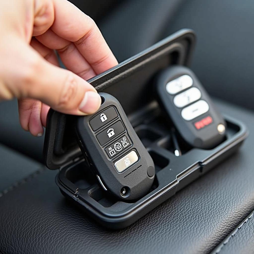 Maintaining 2013 Dodge Challenger Key Fob: Visual tips on proper key fob maintenance.