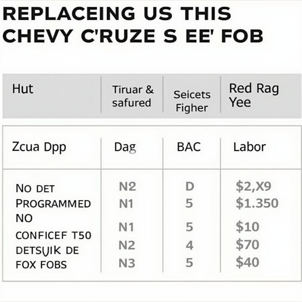 Cost of replacing a 2016 Chevy Cruze key fob