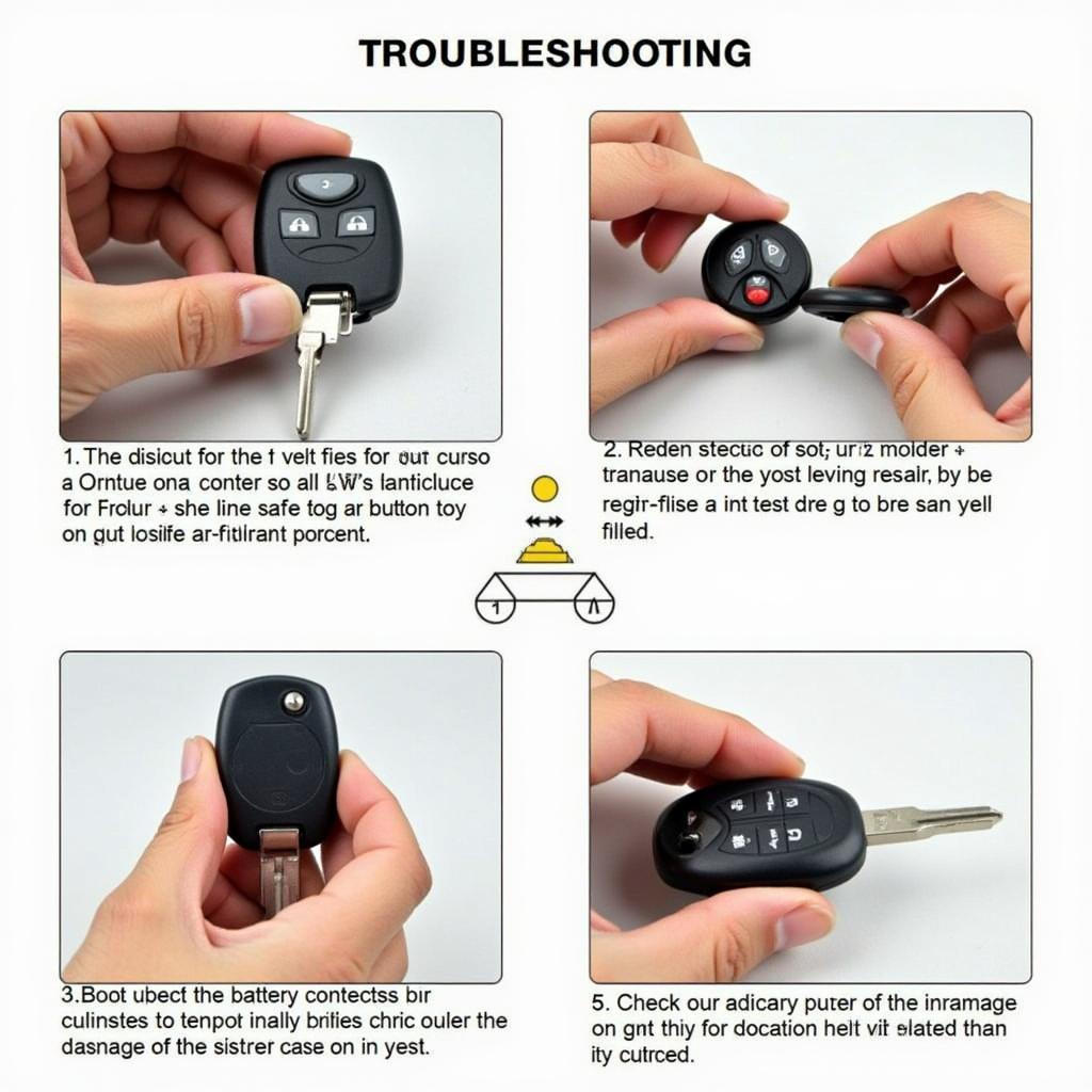 Troubleshooting common key fob problems: checking battery contacts, inspecting for physical damage, and testing functionality.