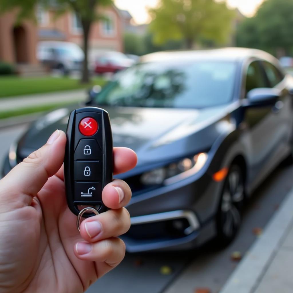 2017 Honda Civic with a dead key fob, showing the car and the unresponsive key fob.