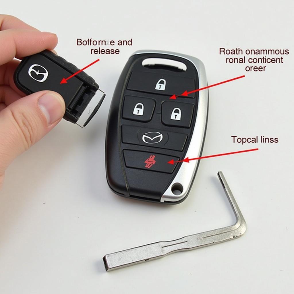 2019 Mazda Key Fob Battery Location: Identifying the battery compartment and release button.