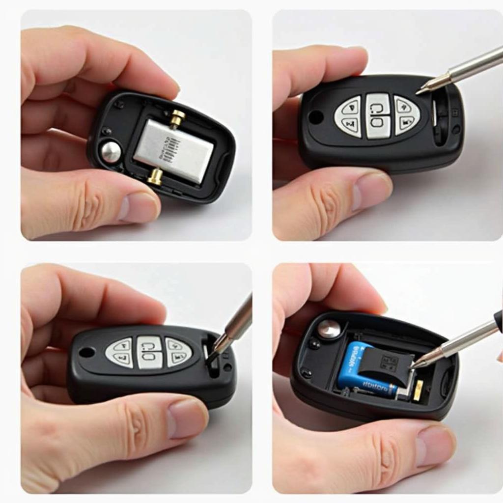 Opening the casing of a BMW 535i key fob using a small flathead screwdriver