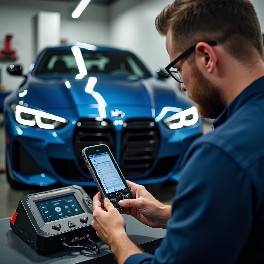 Professional BMW M4 key fob replacement service at a specialized workshop