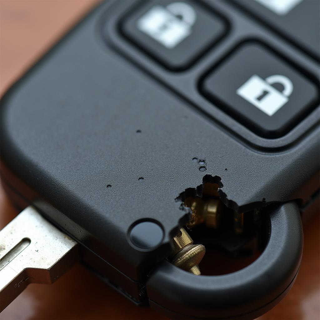 A broken GMC Yukon key fob with visible damage