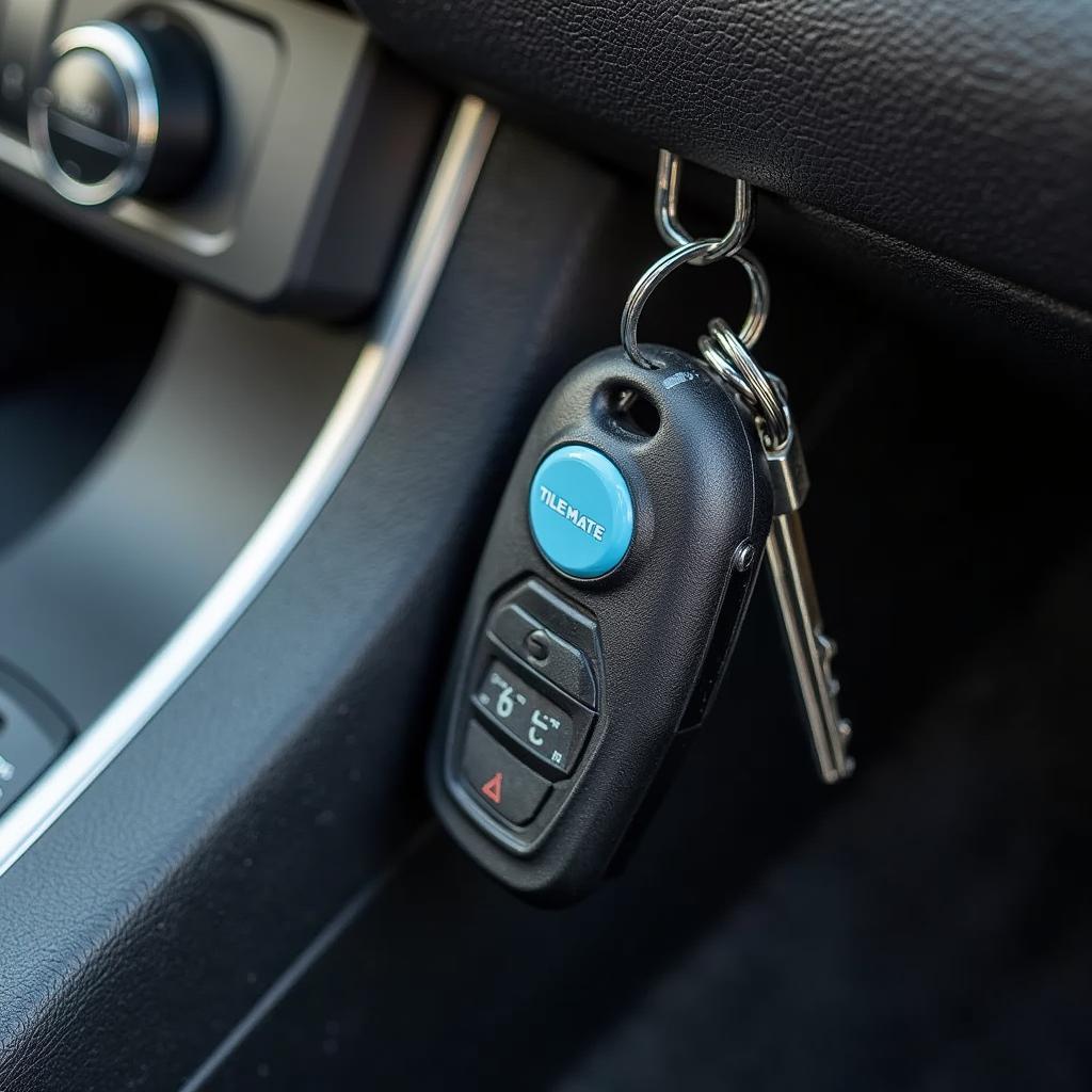 Chevy Key Fob on Keychain with Tile Mate