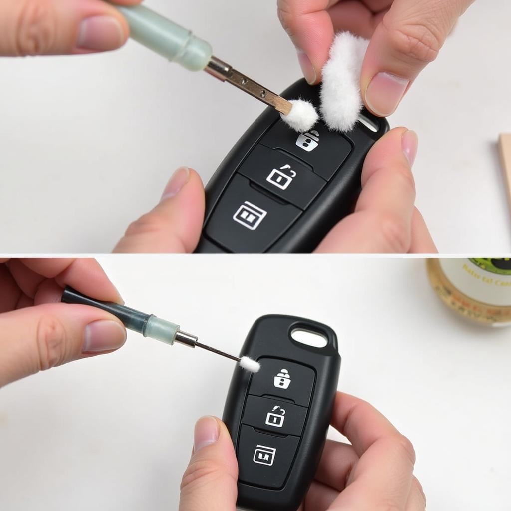 Cleaning the Battery Contacts of a 2007 Mercedes-Benz CLS550 Key Fob