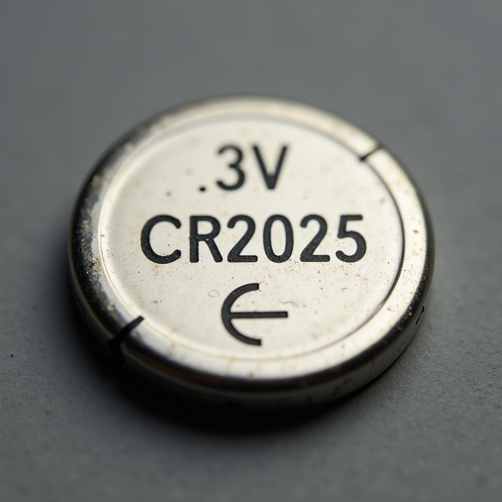 Close-up view of a CR2025 battery highlighting its specifications.