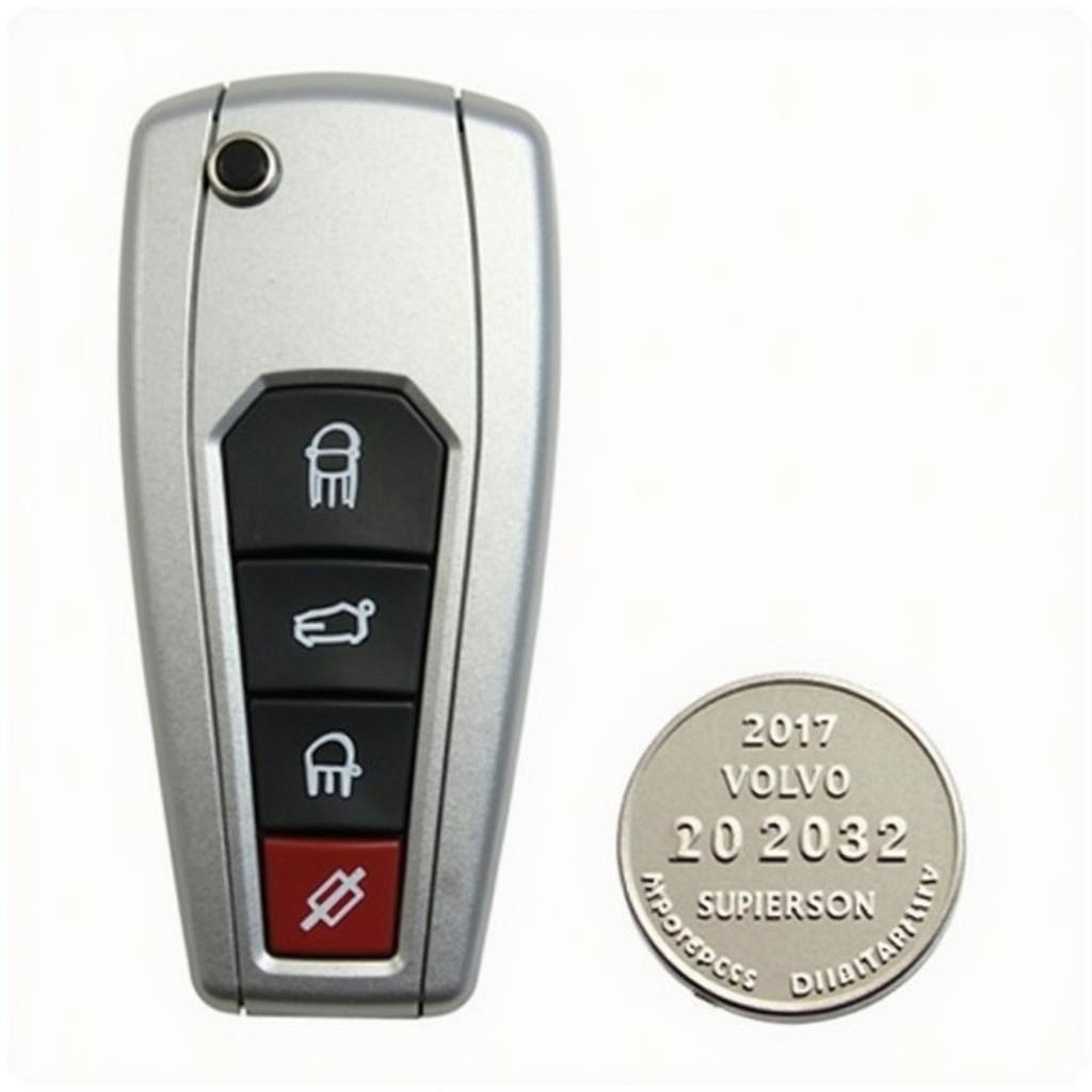 CR2032 Battery for Volvo XC90 Key Fob: Close-up image of a CR2032 battery, highlighting its size and specifications.