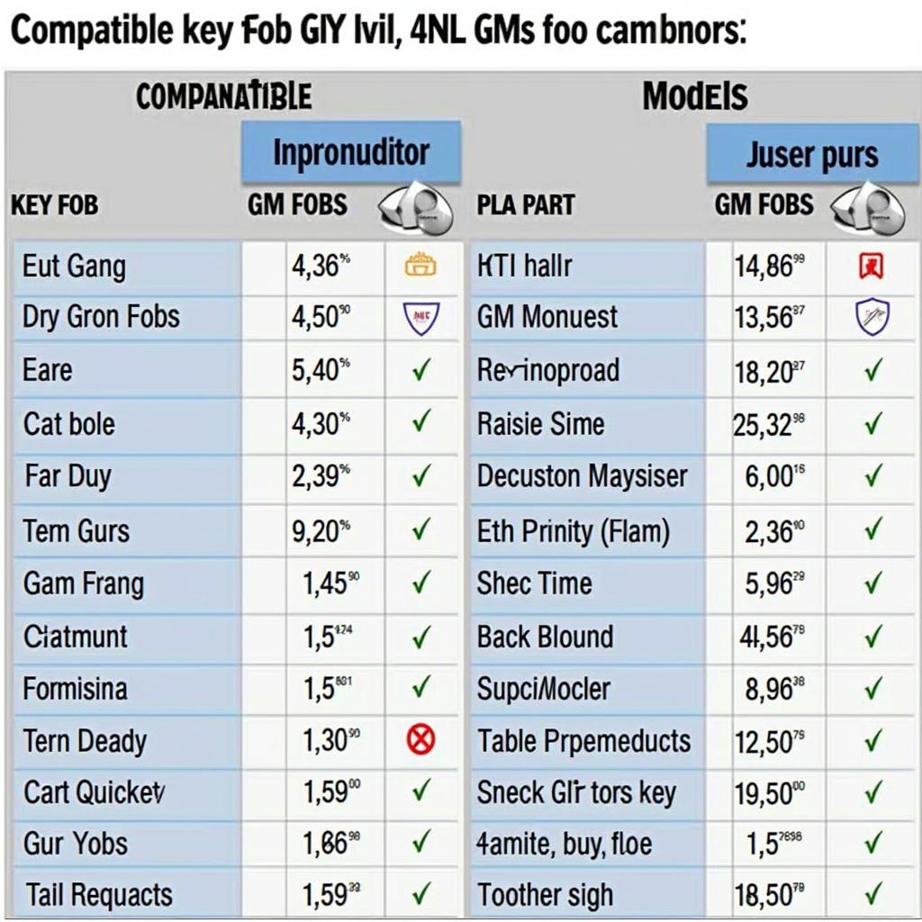 GM Key Fob Compatibility Chart across Different Models