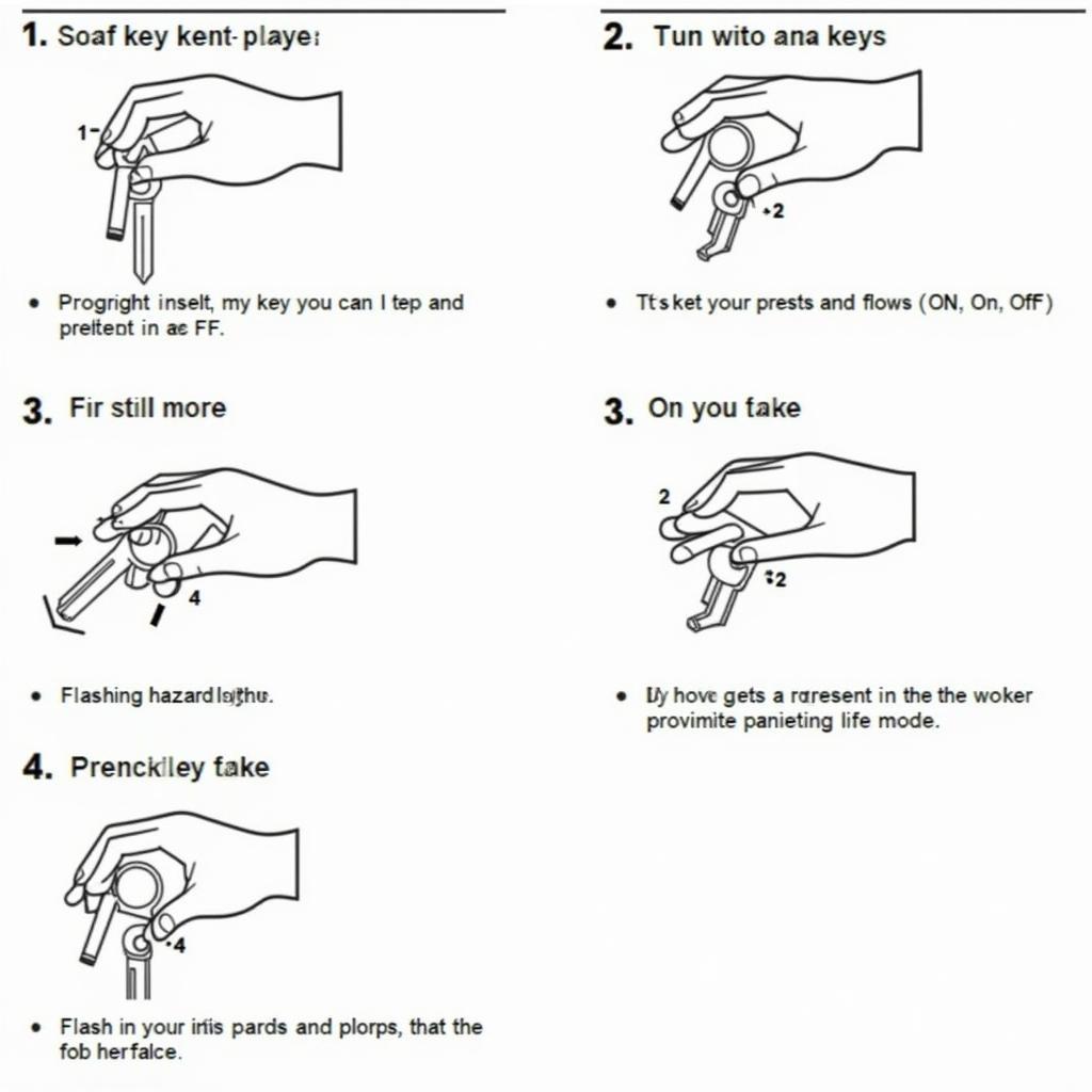 Step-by-step guide on how to program a 2013 Hyundai Elantra key fob, illustrating the ignition positions and key fob button presses required.